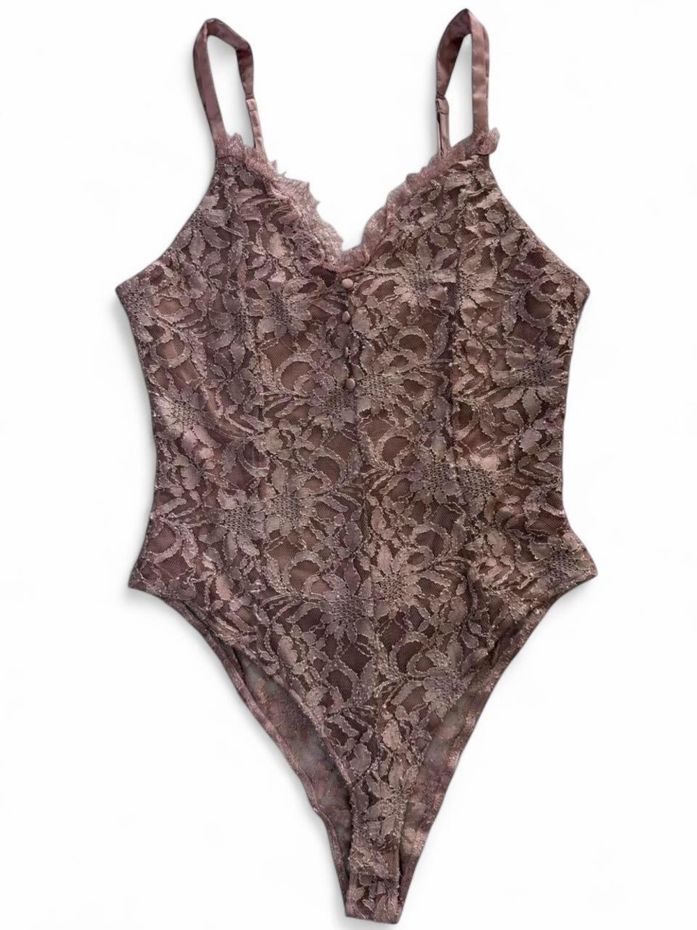 Lace Adjustable Spaghetti Strap V-Neck Mauve Bodysuit Med/Large
